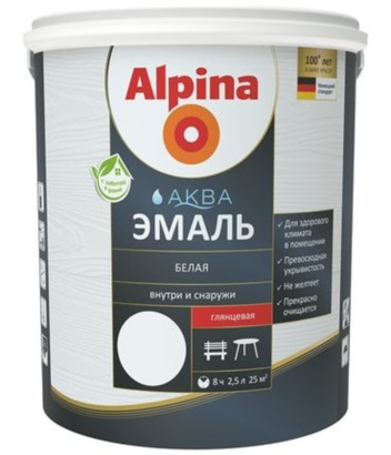 Alpina Аква-Эмаль белая глянцевая 0,9л, РБ