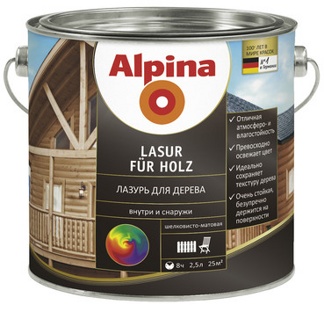 Alpina Lasur fur Holz (HolzLazur) цветная лазурь для древесины, 10л - фото
